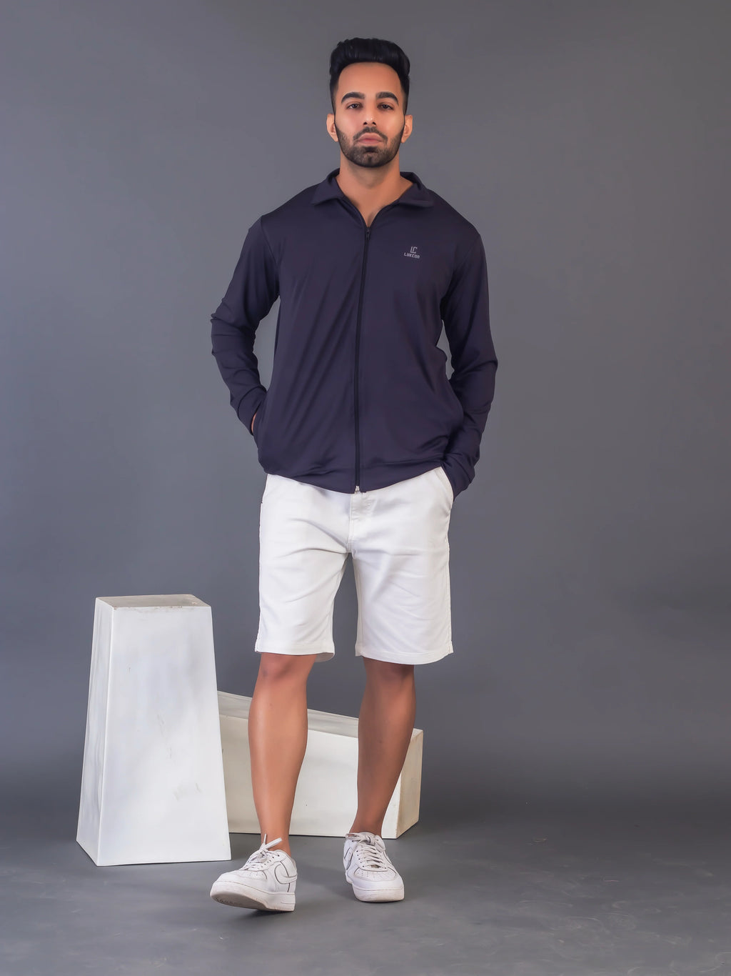 Men's Dark Grey 4-Way Lycra Zipper Jacket