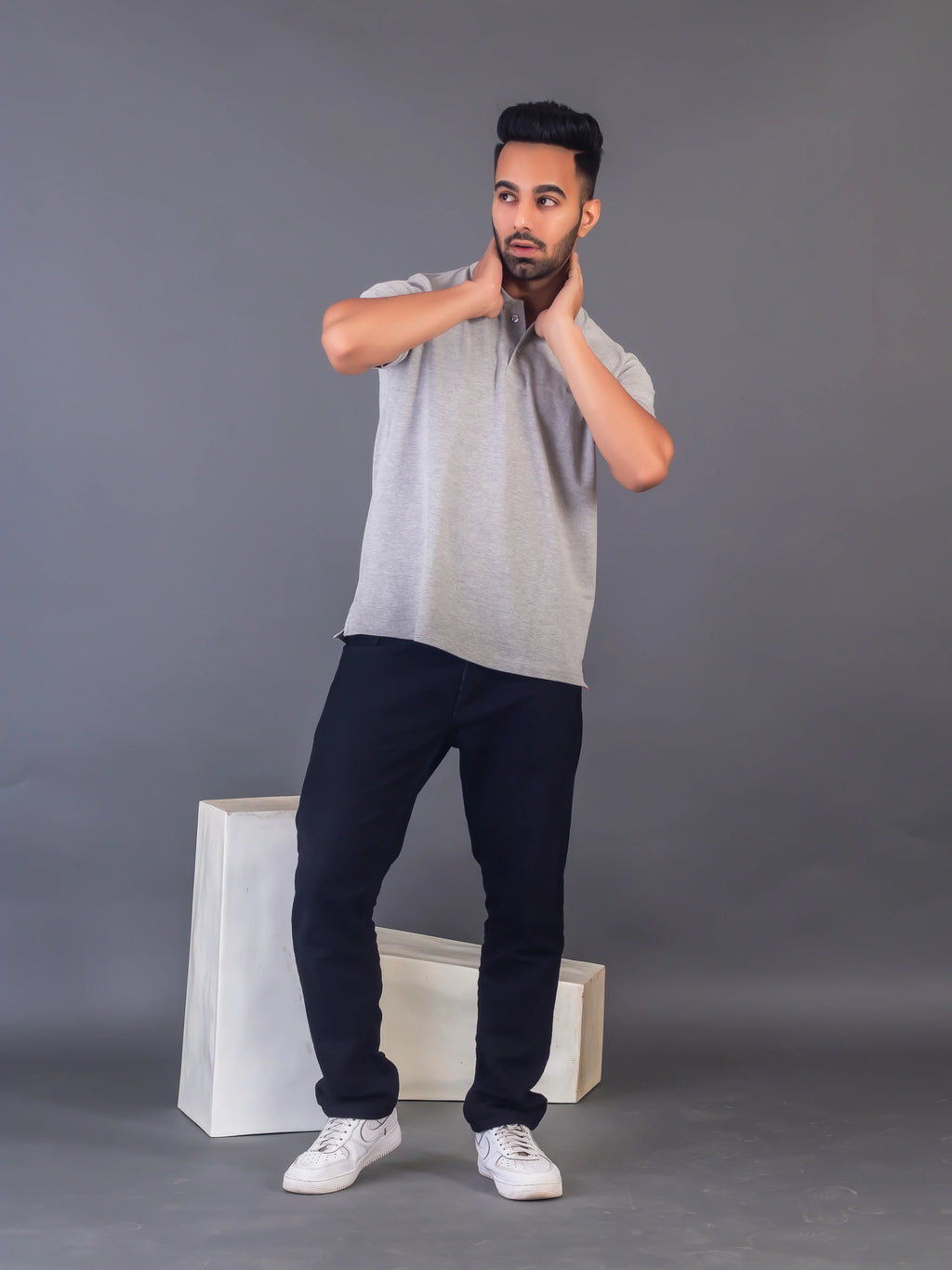 Men's Classic Solid Grey Polo Neck T-shirt