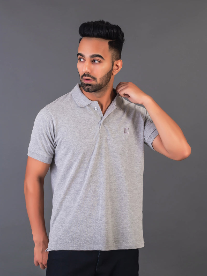 Men's Classic Solid Grey Polo Neck T-shirt
