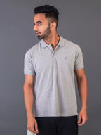 Men's Classic Solid Grey Polo Neck T-shirt