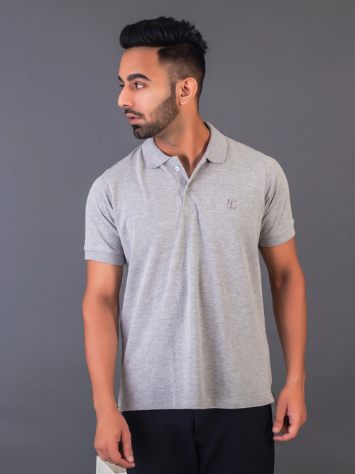 Men's Classic Solid Grey Polo Neck T-shirt