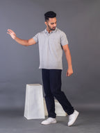 Men's Classic Solid Grey Polo Neck T-shirt