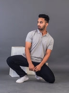 Men's Classic Solid Grey Polo Neck T-shirt