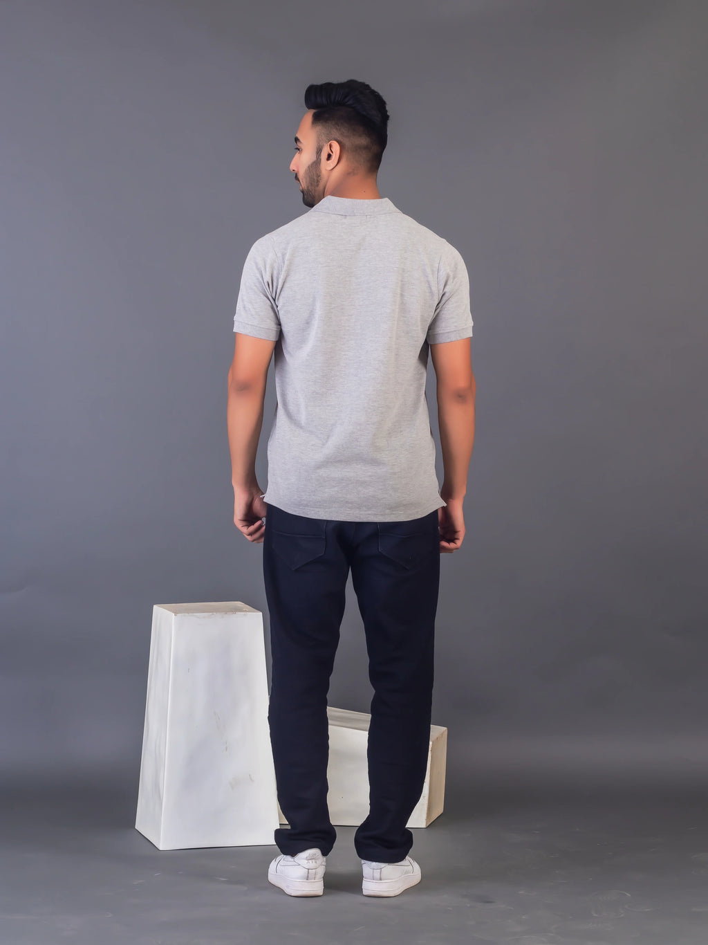 Men's Classic Solid Grey Polo Neck T-shirt