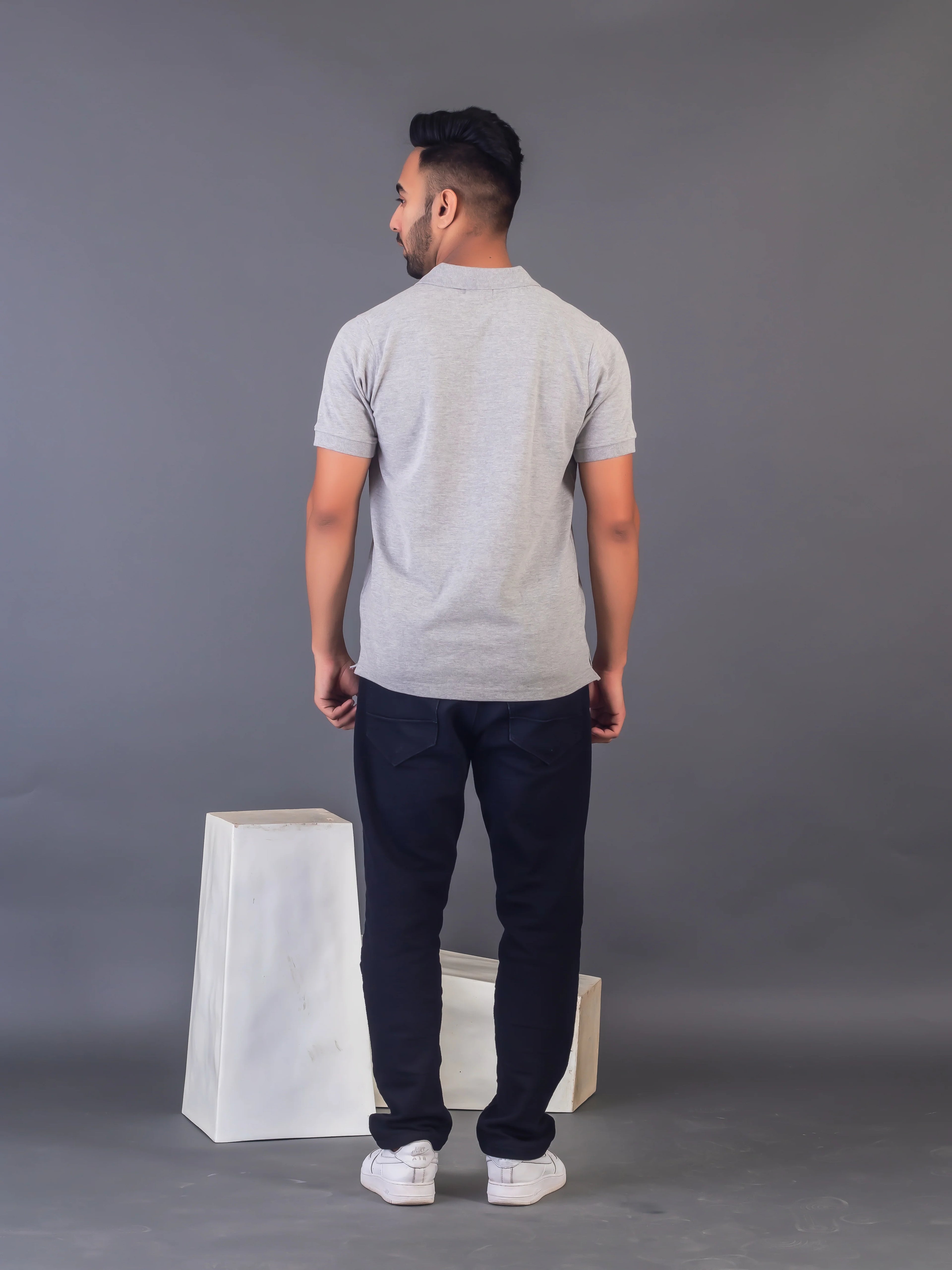 Men's Classic Solid Grey Polo Neck T-shirt