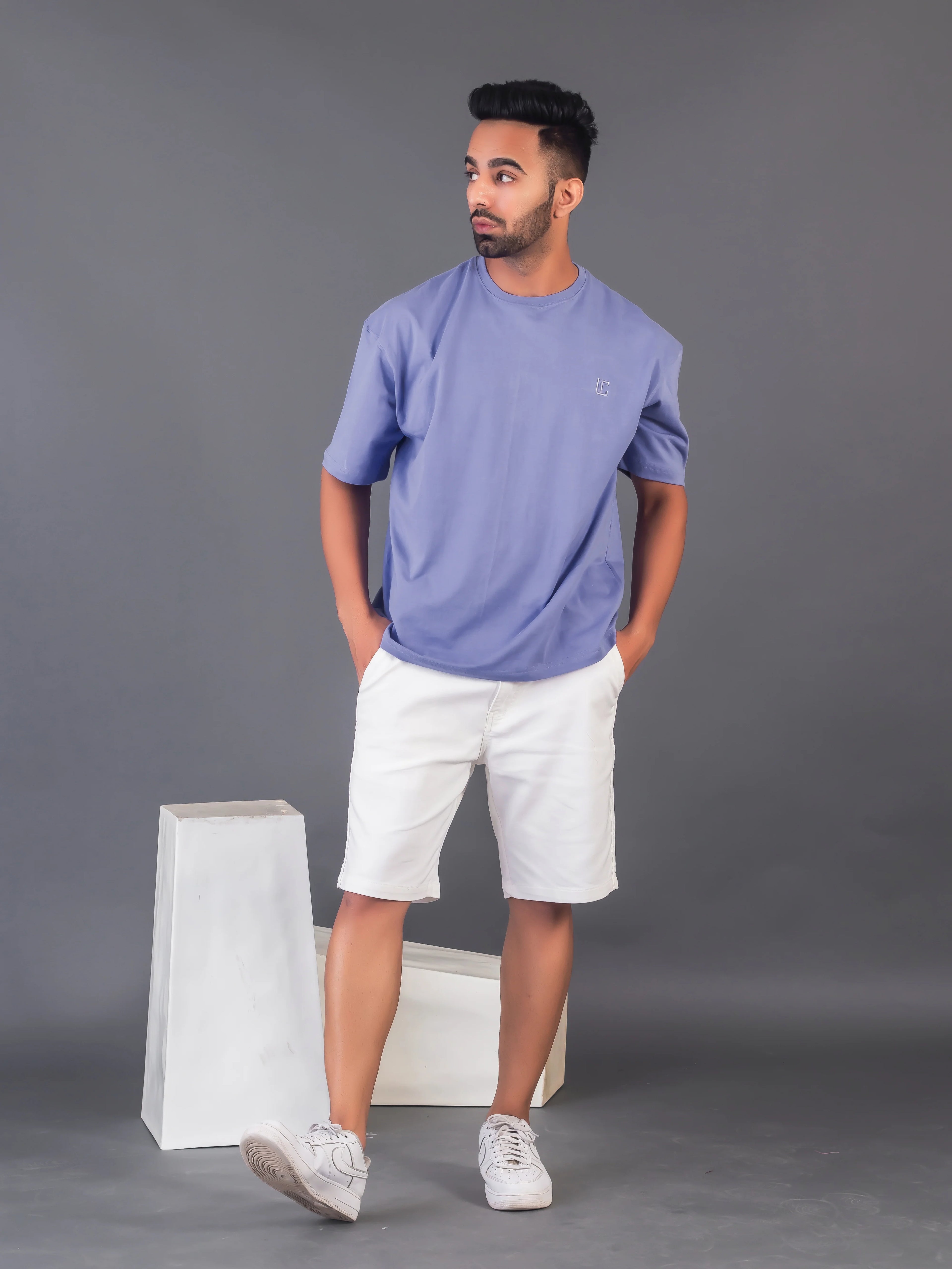 Men's Cotton Lycra Oversized Lavender T-shirt