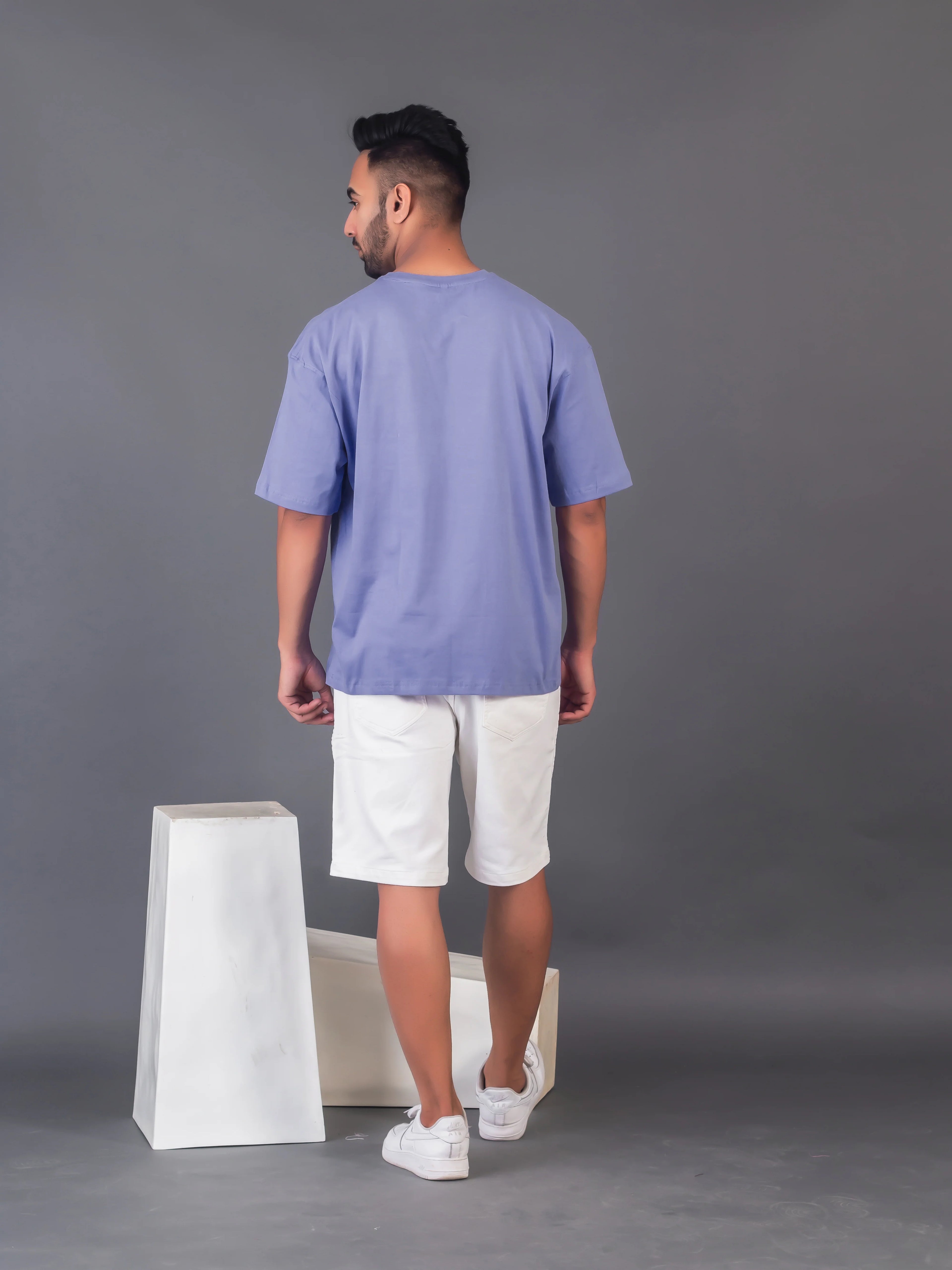 Men's Cotton Lycra Oversized Lavender T-shirt