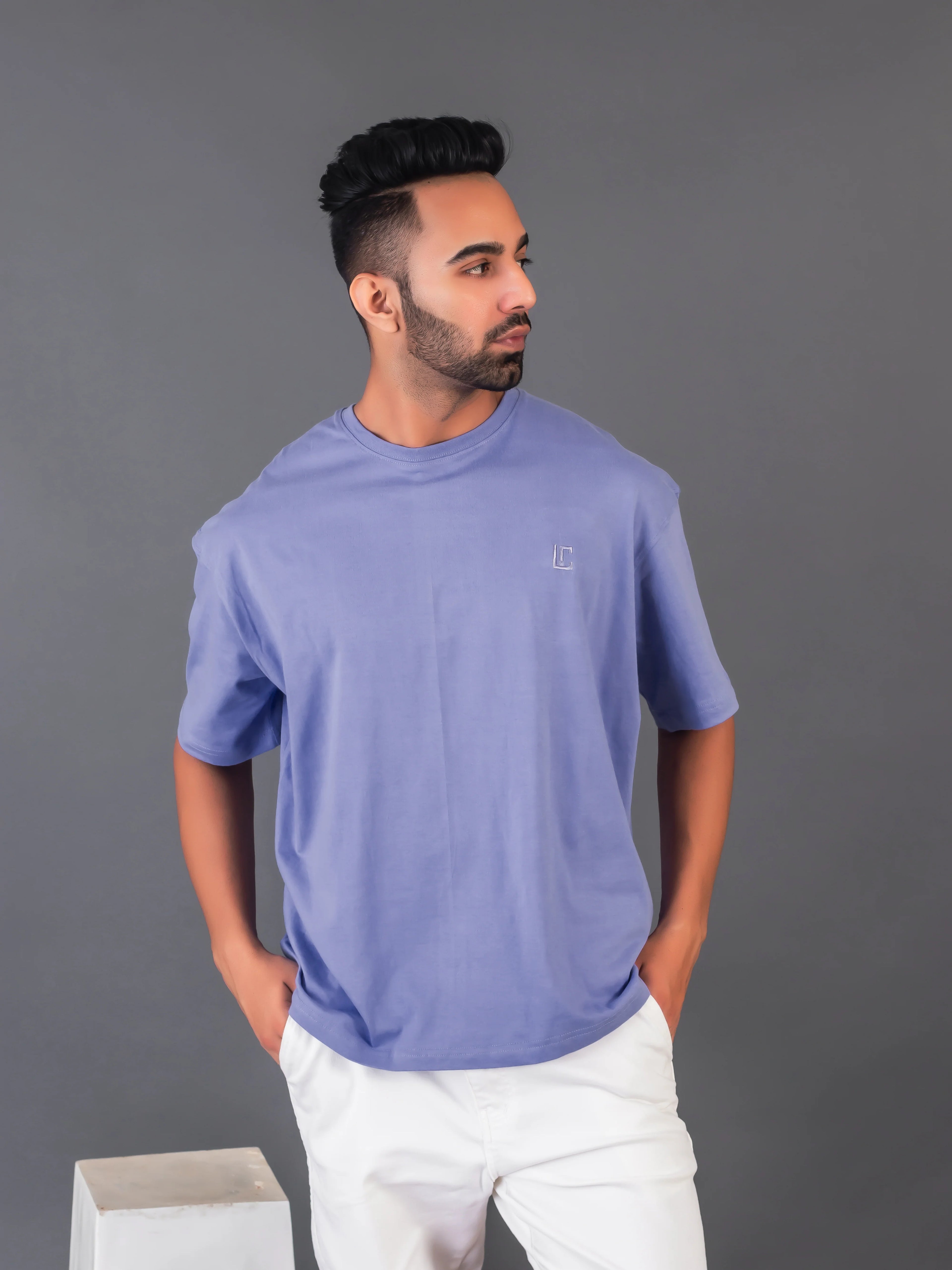 Men's Cotton Lycra Oversized Lavender T-shirt