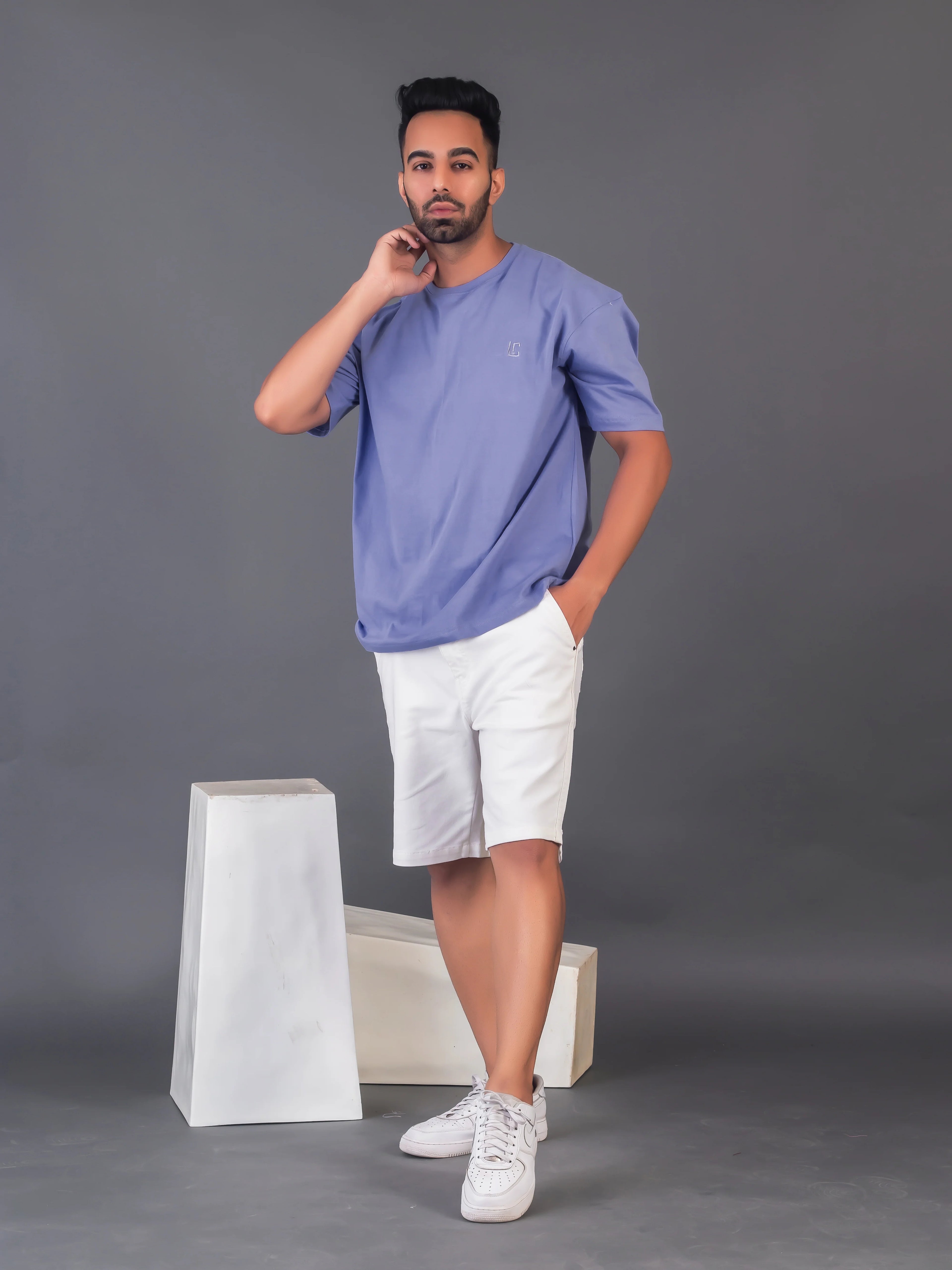 Men's Cotton Lycra Oversized Lavender T-shirt