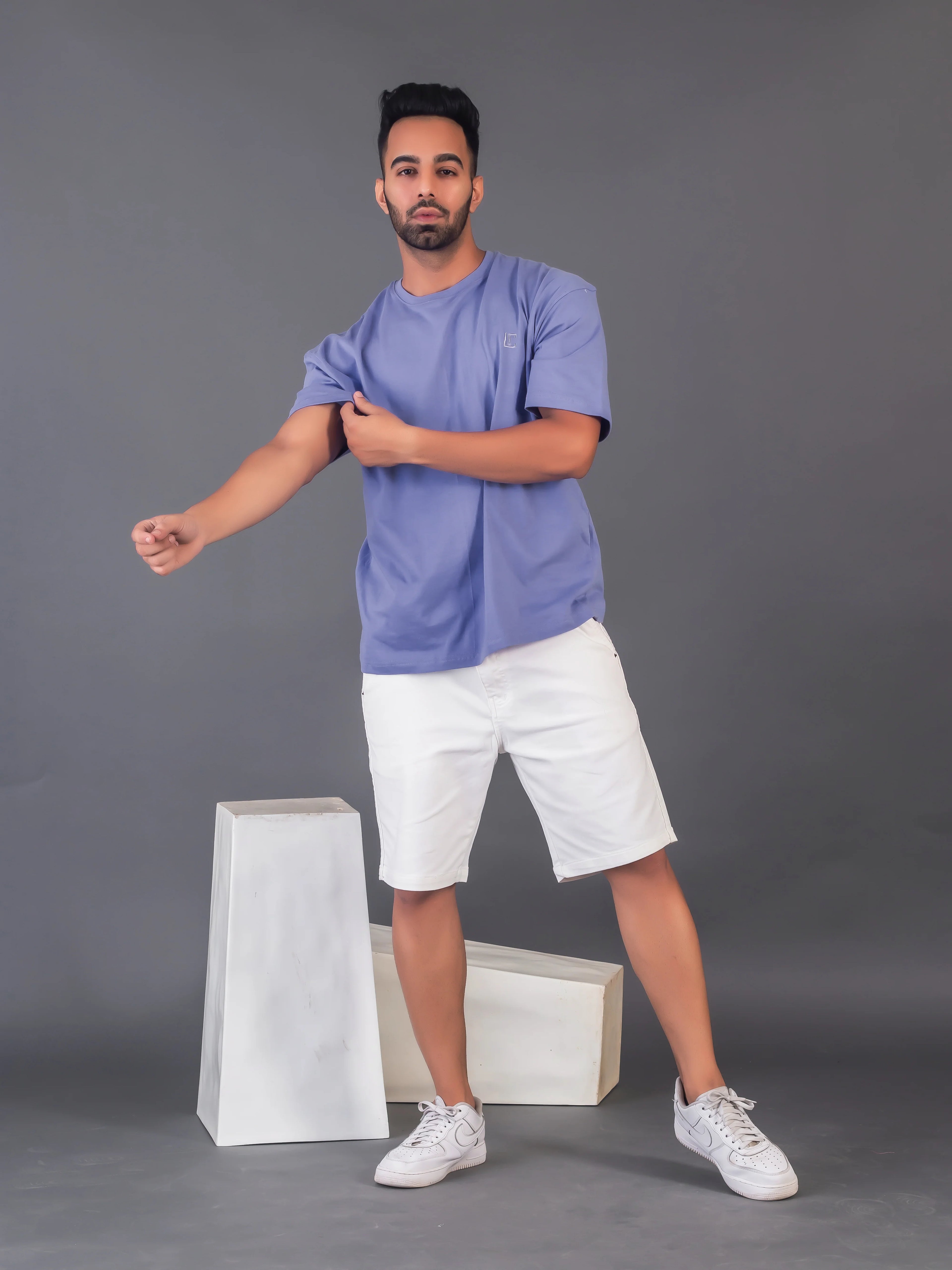 Men's Cotton Lycra Oversized Lavender T-shirt