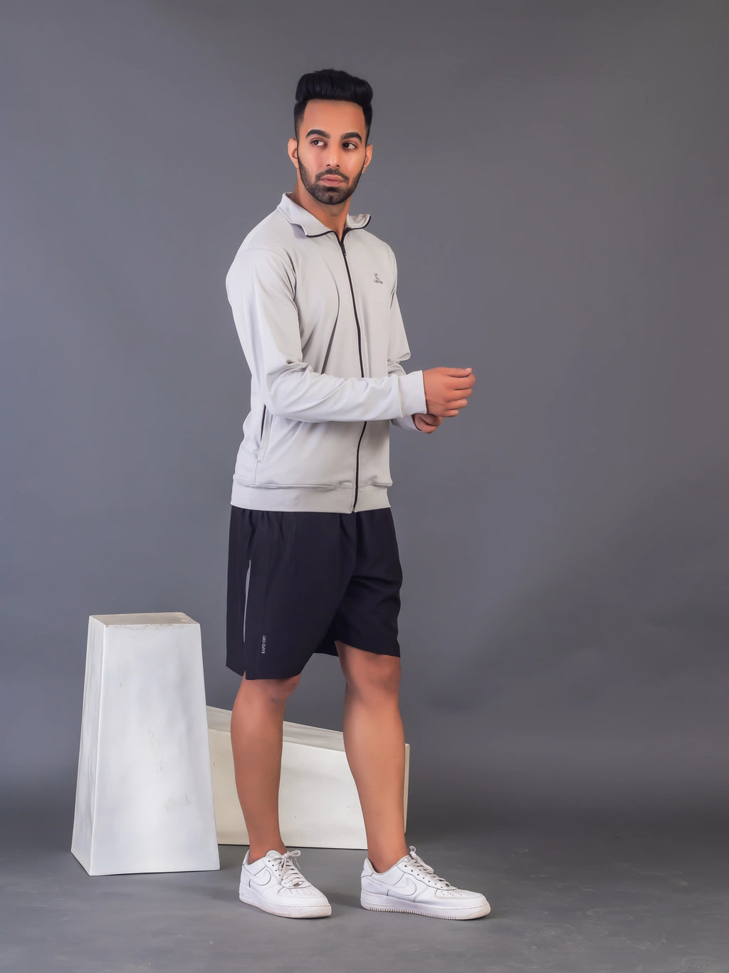 Men's Light Grey 4-Way Lycra Zipper Jacket