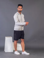 Men's Light Grey 4-Way Lycra Zipper Jacket