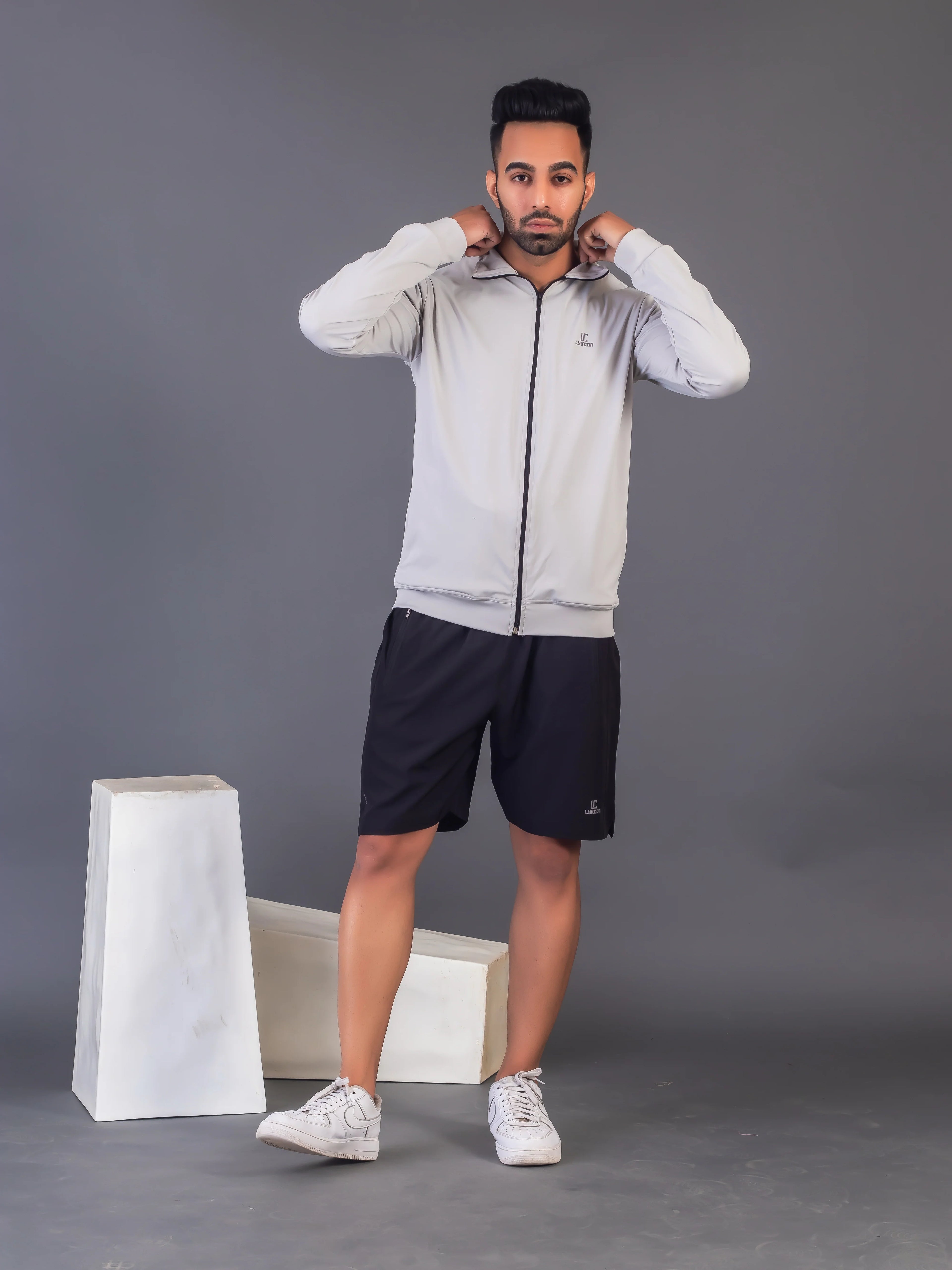 Men's Light Grey 4-Way Lycra Zipper Jacket