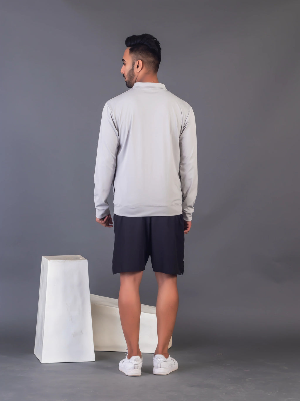 Men's Light Grey 4-Way Lycra Zipper Jacket