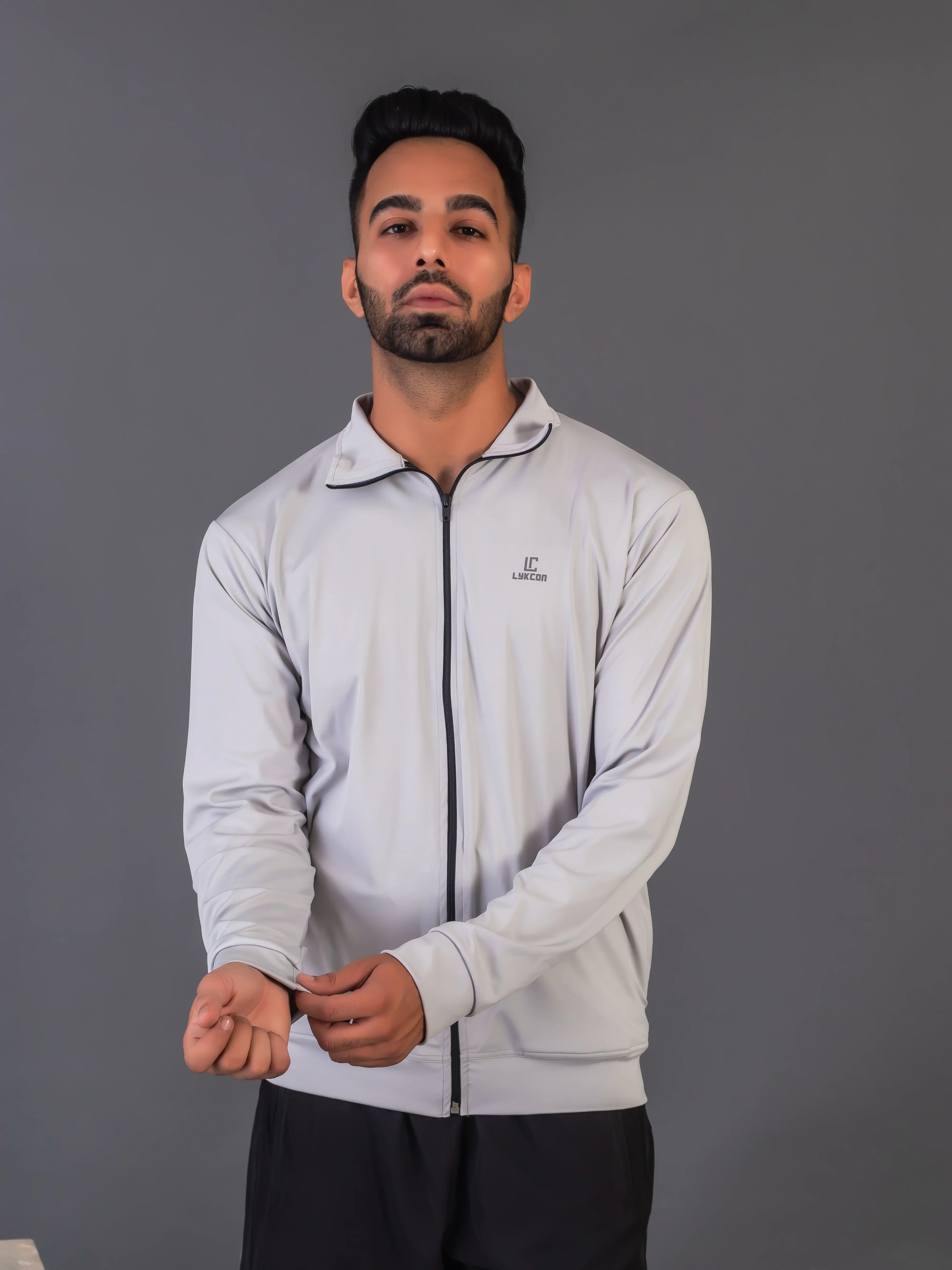 Men's Light Grey 4-Way Lycra Zipper Jacket