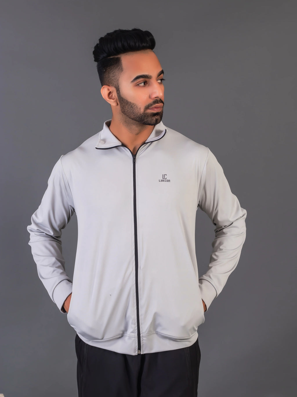 Men's Light Grey 4-Way Lycra Zipper Jacket