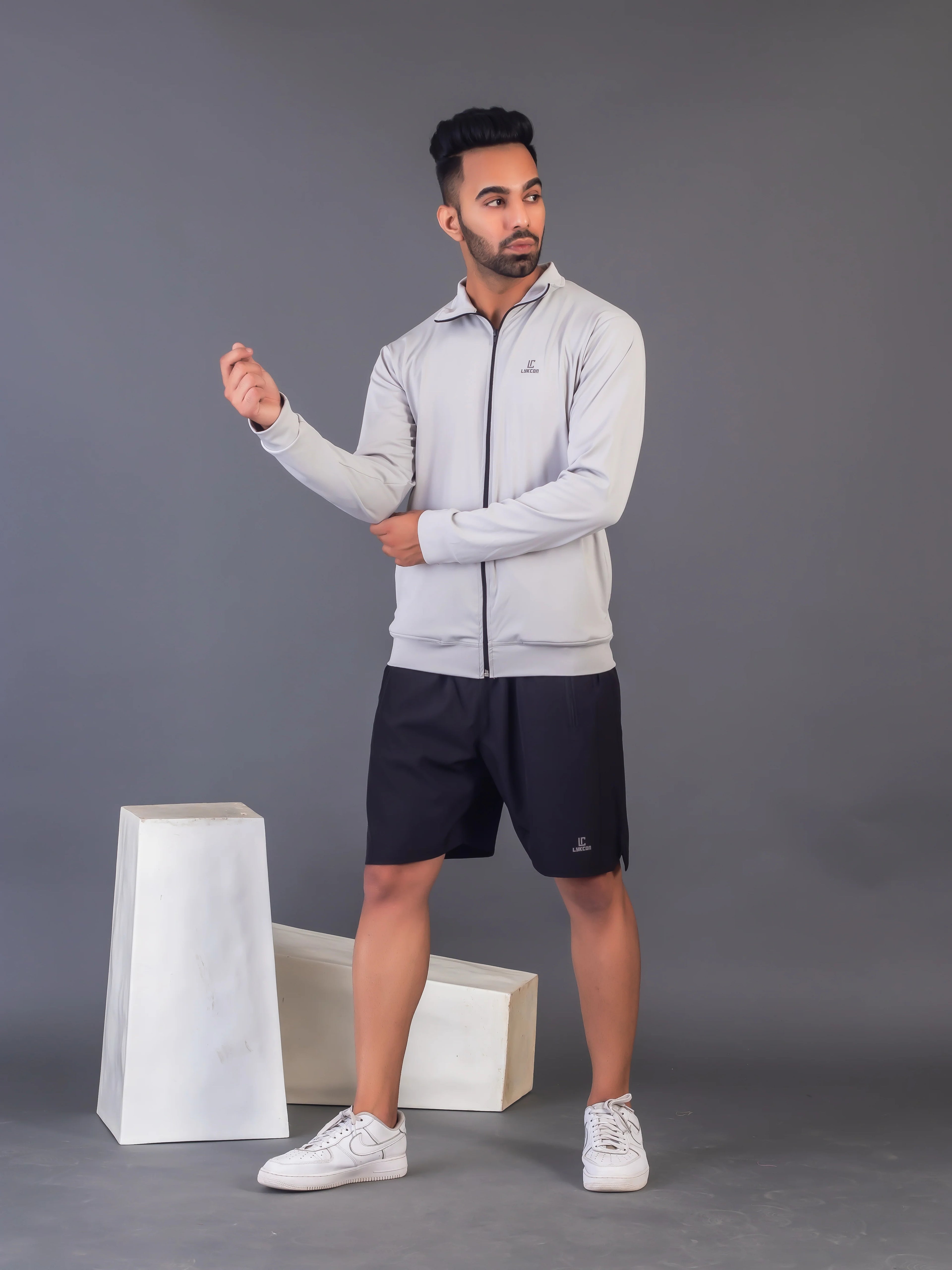 Men's Light Grey 4-Way Lycra Zipper Jacket