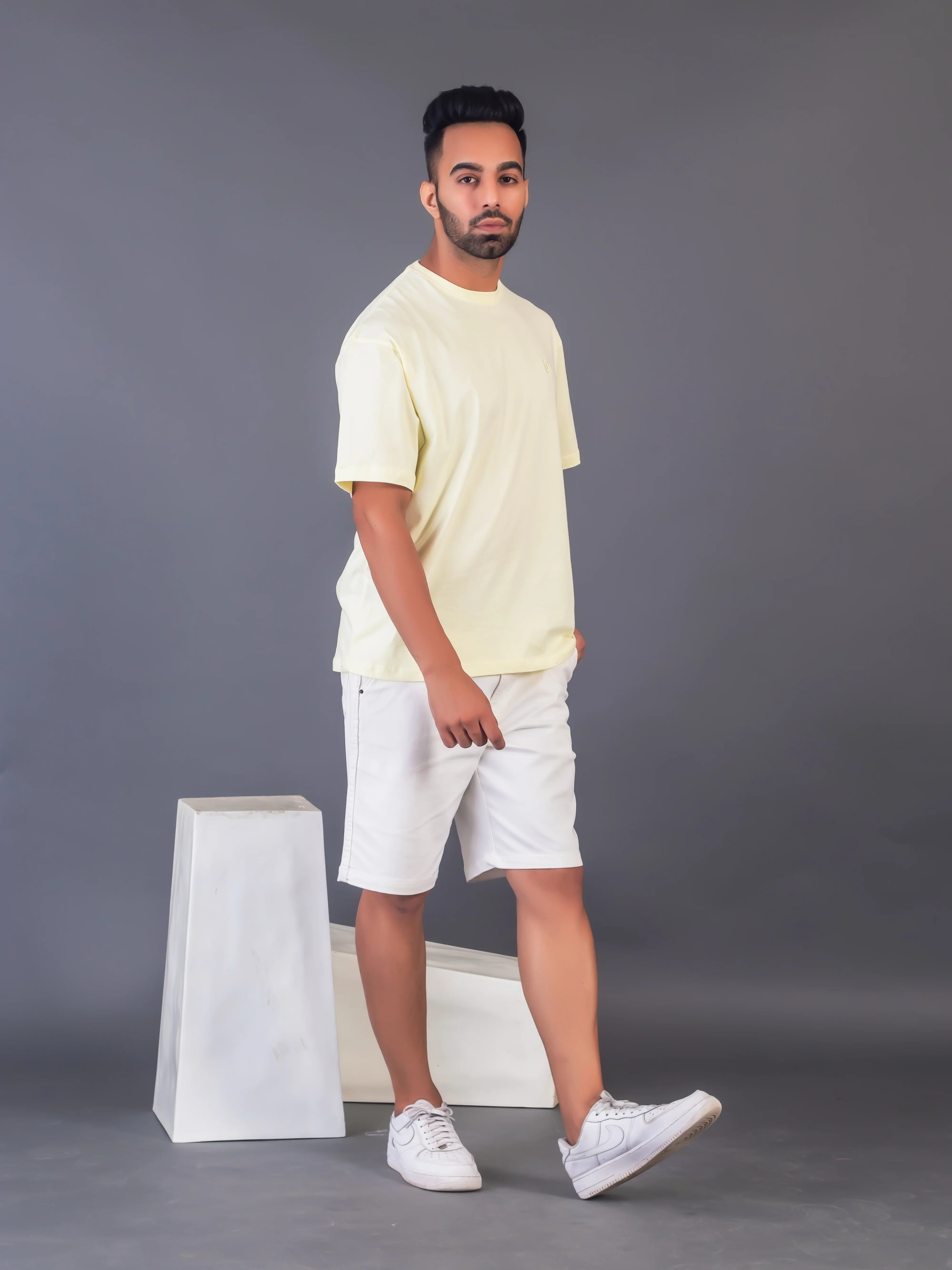 Men's Cotton Lycra Oversized Light Yellow T-shirt