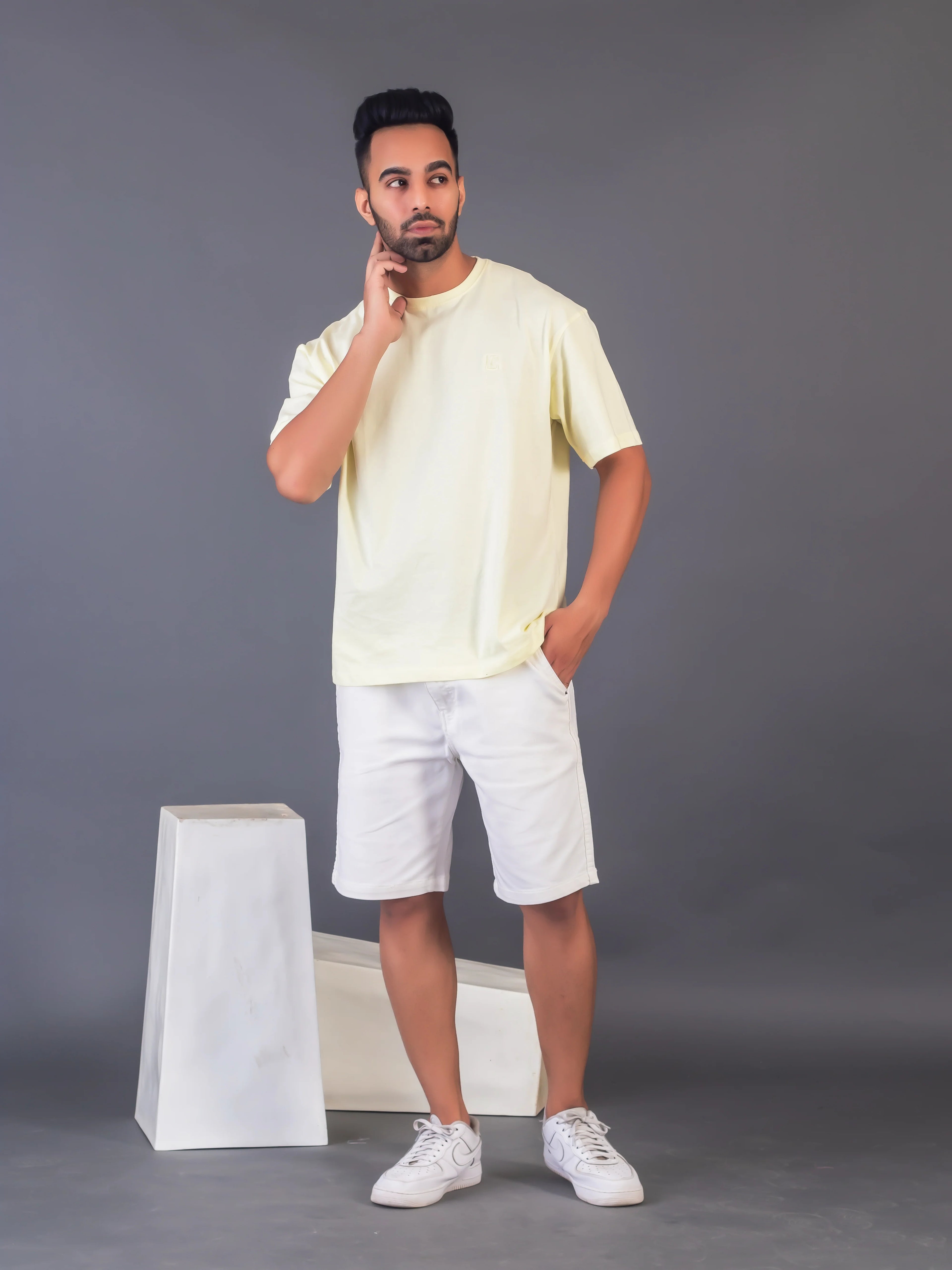 Men's Cotton Lycra Oversized Light Yellow T-shirt