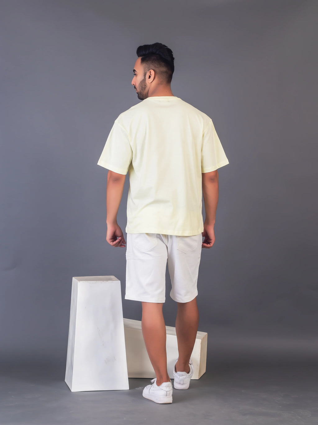 Men's Cotton Lycra Oversized Light Yellow T-shirt