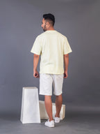 Men's Cotton Lycra Oversized Light Yellow T-shirt