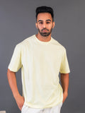 Men's Cotton Lycra Oversized Light Yellow T-shirt