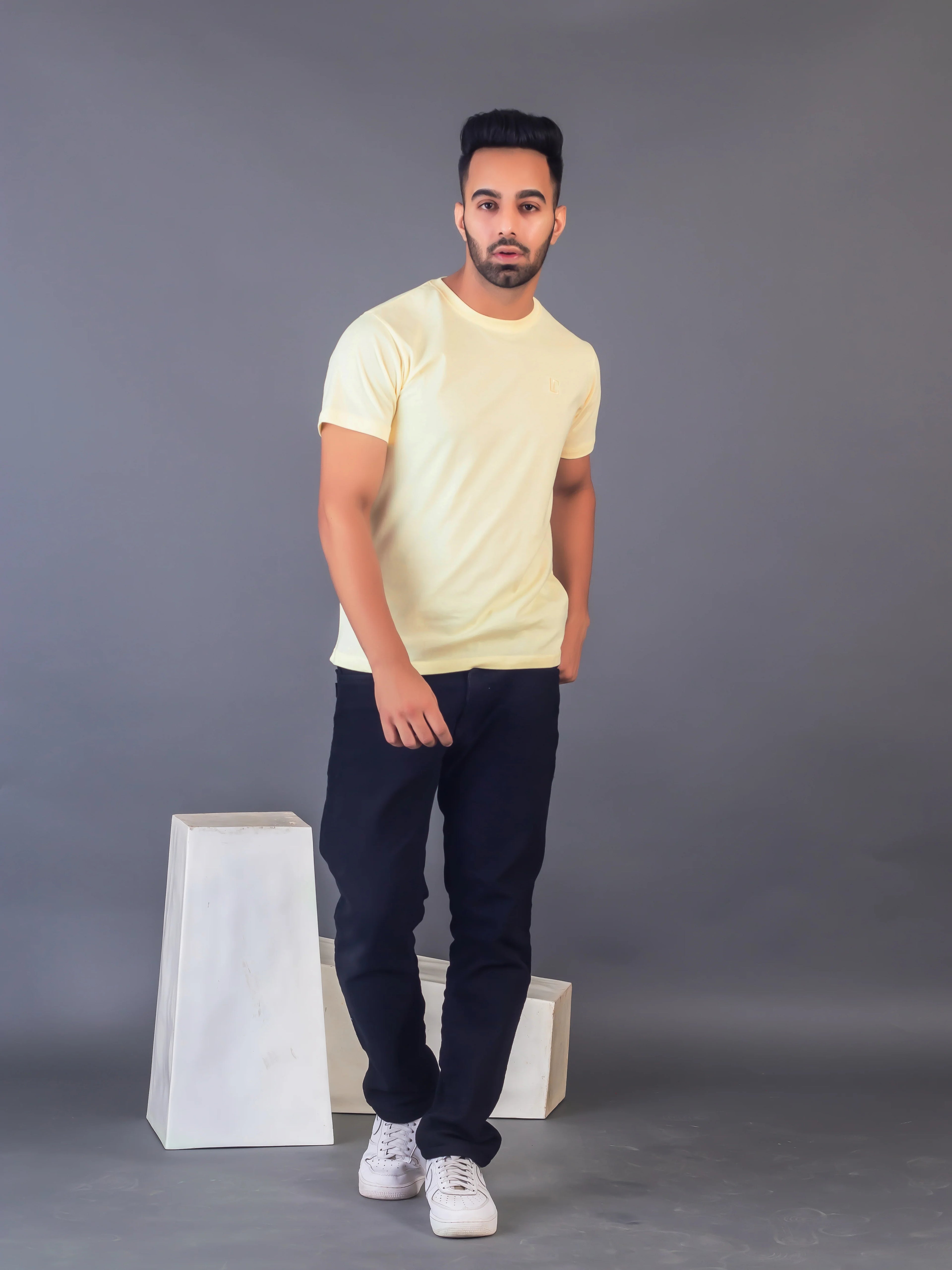 Men's Classic Solid Lime Yellow Round Neck T-shirt