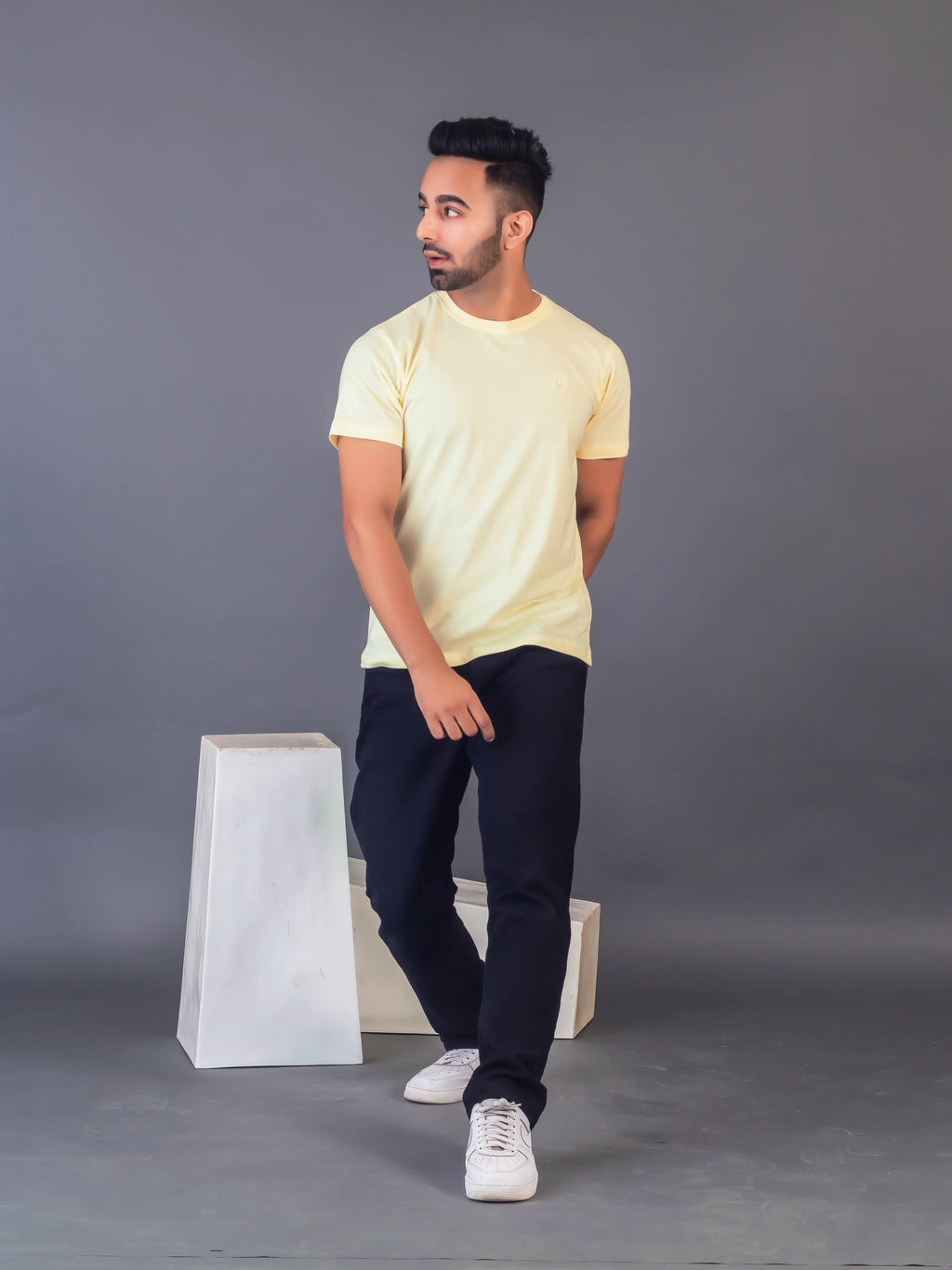 Men's Classic Solid Lime Yellow Round Neck T-shirt