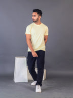 Men's Classic Solid Lime Yellow Round Neck T-shirt