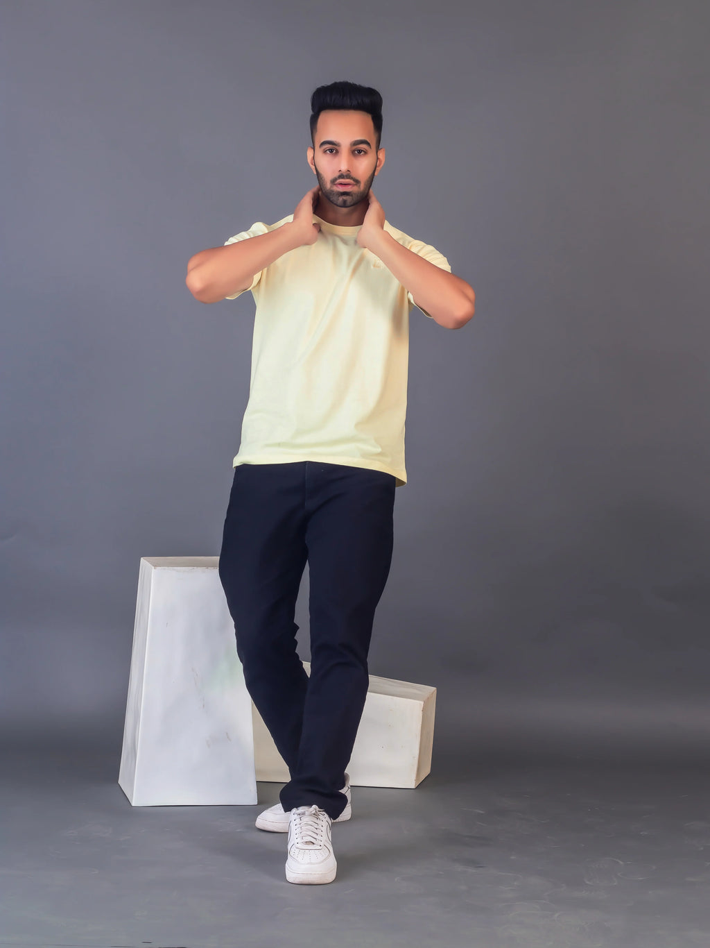 Men's Classic Solid Lime Yellow Round Neck T-shirt