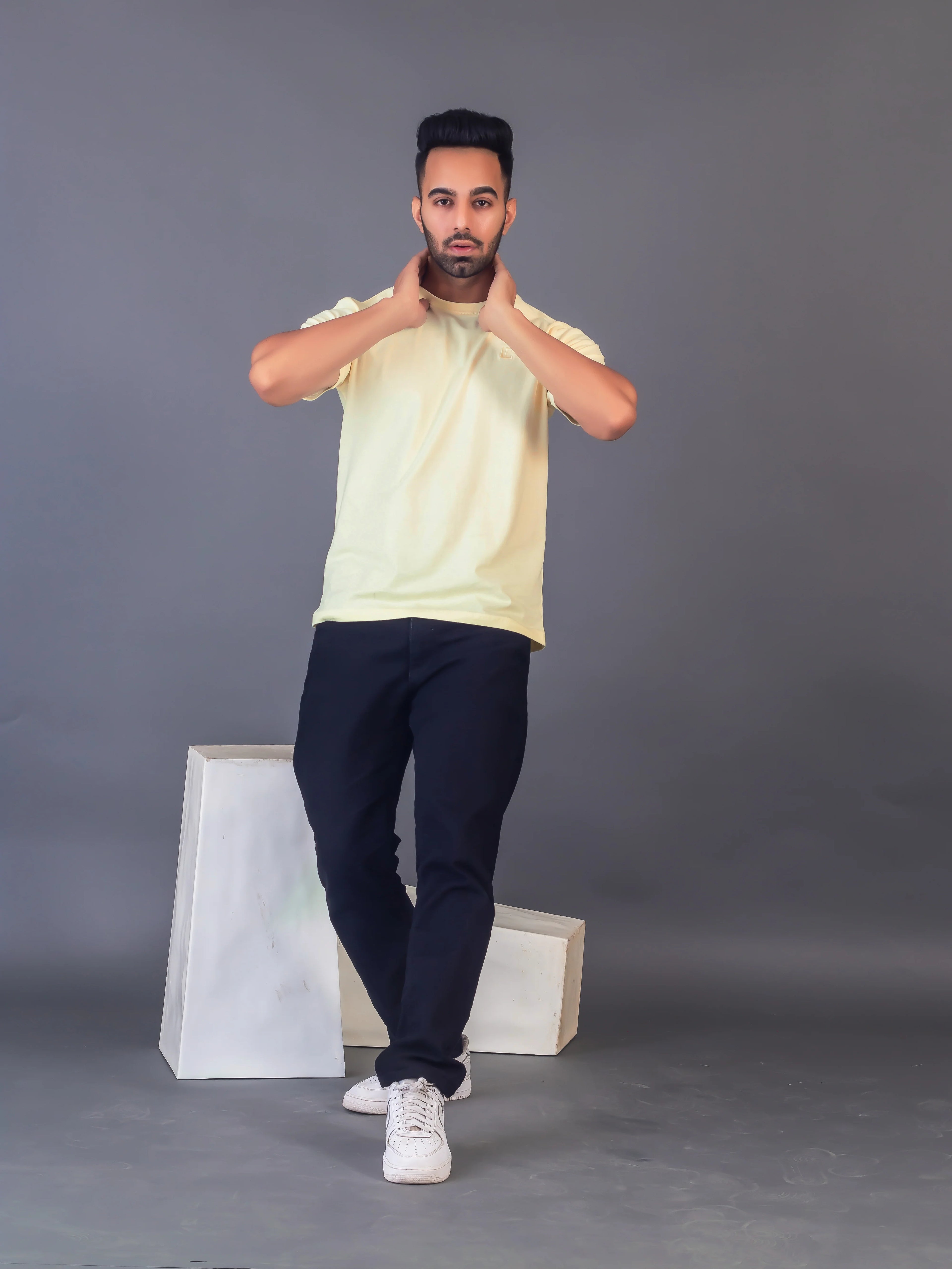 Men's Classic Solid Lime Yellow Round Neck T-shirt