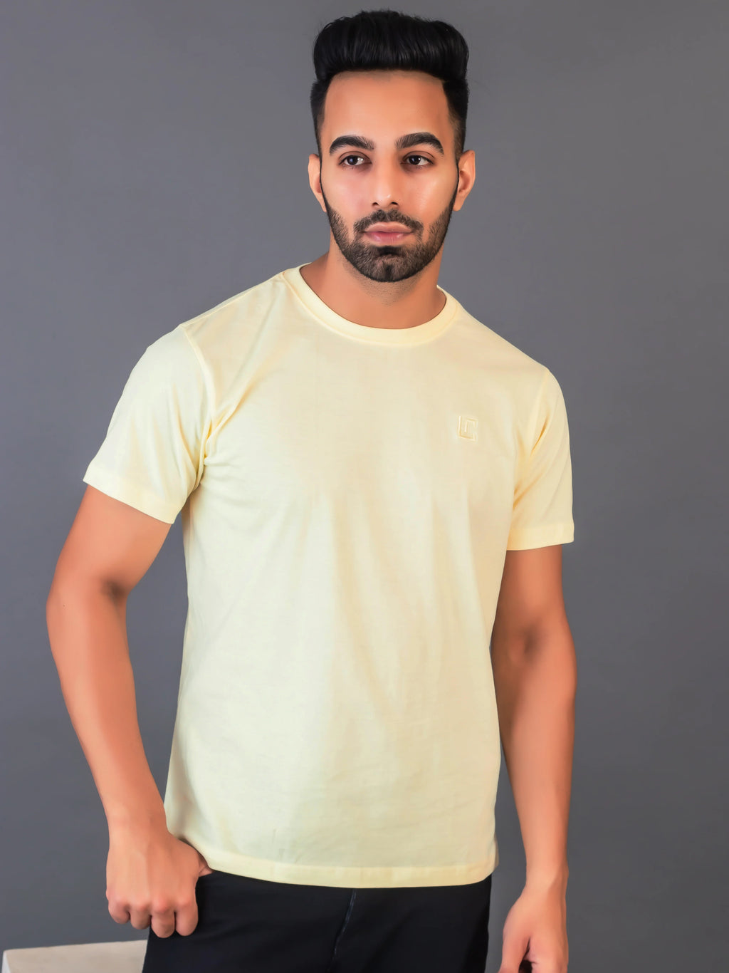 Men's Classic Solid Lime Yellow Round Neck T-shirt
