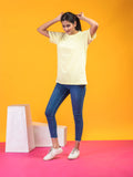 Women's Solid Light Yellow Round Neck T-shirt