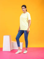 Women's Solid Light Yellow Round Neck T-shirt