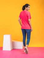 Women's Solid Fuschia Pink Round Neck T-shirt