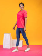 Women's Solid Fuschia Pink Round Neck T-shirt