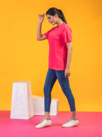 Women's Solid Fuschia Pink Round Neck T-shirt