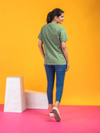 Women's Solid Warm Green Round Neck T-shirt
