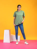 Women's Solid Warm Green Round Neck T-shirt