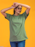 Women's Solid Warm Green Round Neck T-shirt