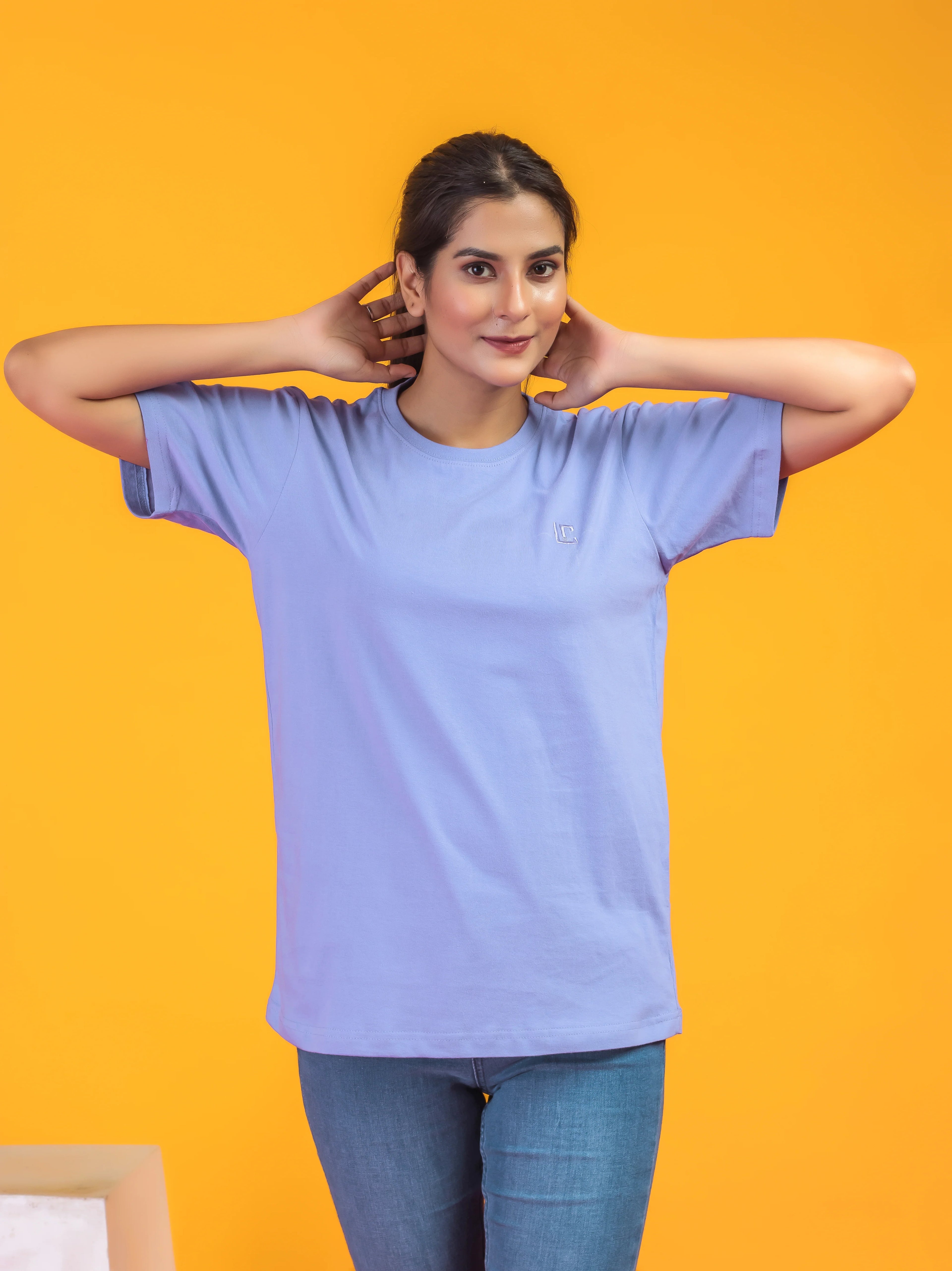Women's Solid Lavender Round Neck T-shirt