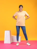Women's Solid Beige Round Neck T-shirt