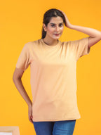 Women's Solid Beige Round Neck T-shirt