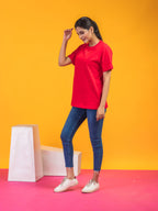 Women's Solid Red Round Neck T-shirt