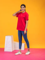 Women's Solid Red Round Neck T-shirt
