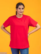 Women's Solid Red Round Neck T-shirt