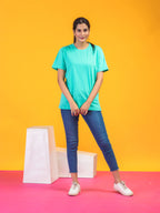 Women's Solid Sea Green Round Neck T-shirt