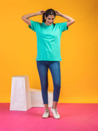 Women's Solid Sea Green Round Neck T-shirt