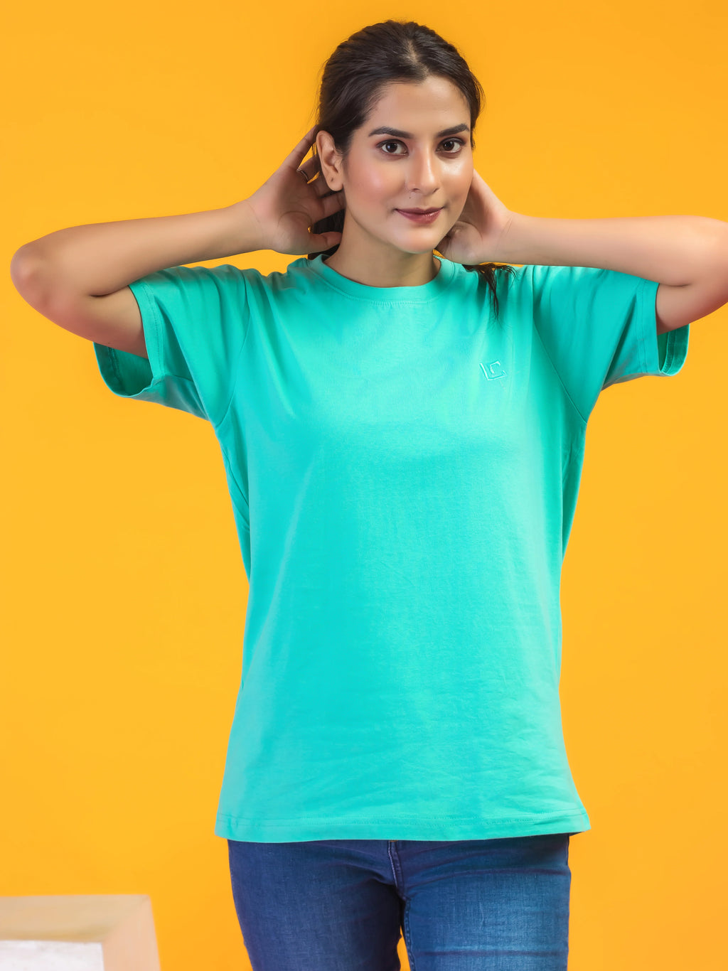 Women's Solid Sea Green Round Neck T-shirt