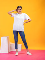 Women's Solid White Round Neck T-shirt